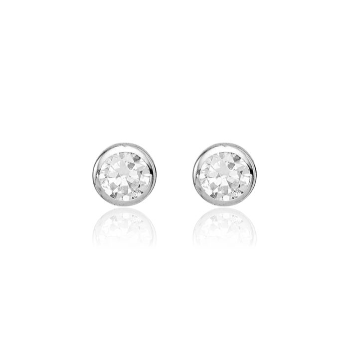 14K Solid White Gold 3mm Cubic Zirconia CZ Stud Earrings