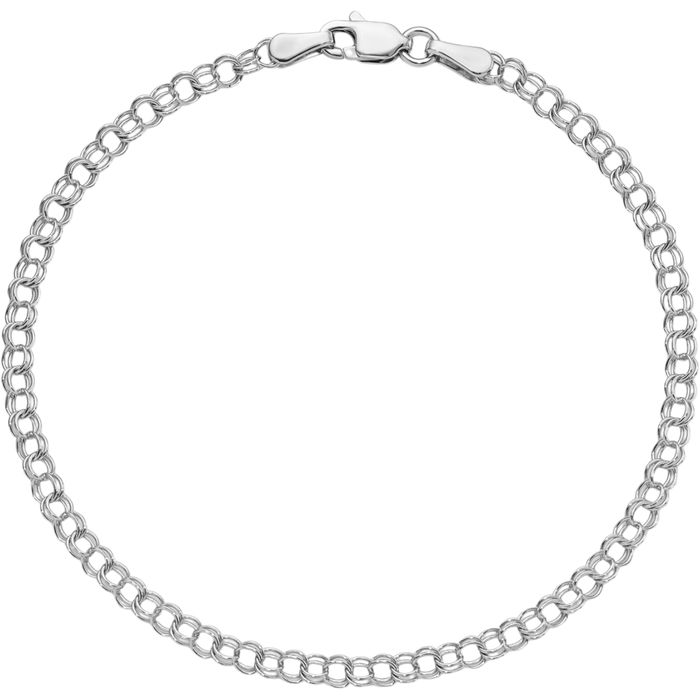 14K Solid White Gold 3mm Double Link Chain Charm Bracelet