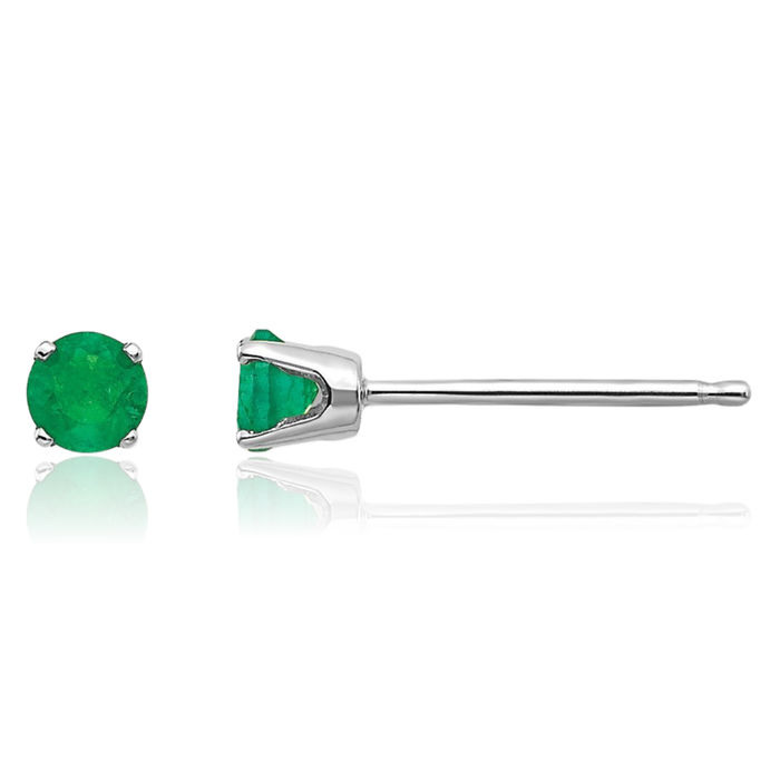 14K Solid White Gold 3mm Green Emerald Studs Gemstone Solitaire Earrings May Birthstone Jewelry