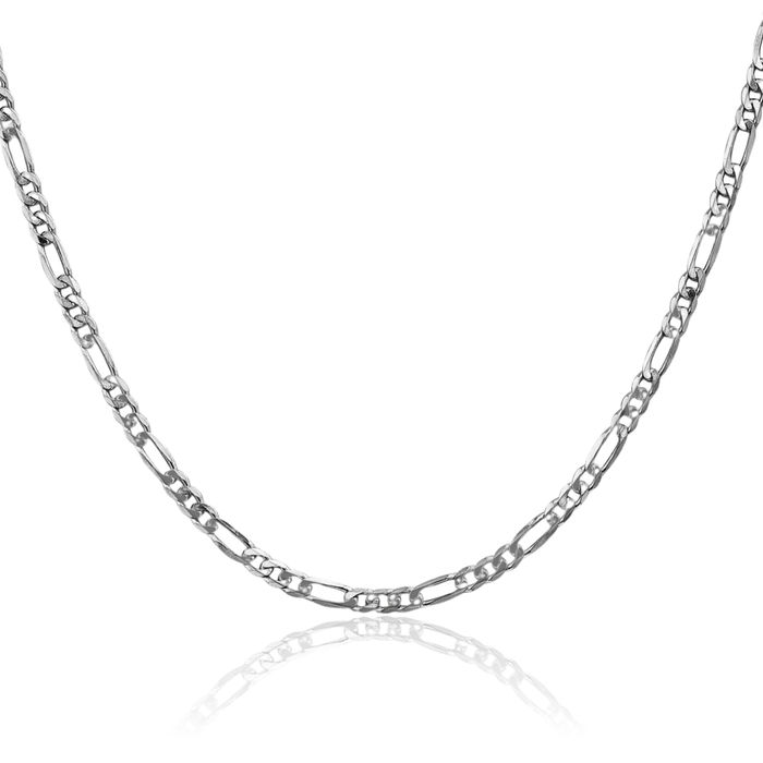 14K Solid White Gold 3mm Figaro Link Chain Necklace