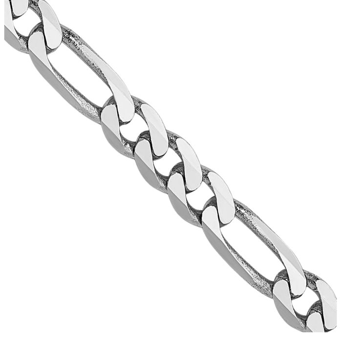 14K Solid White Gold 3mm Figaro Link Chain Necklace