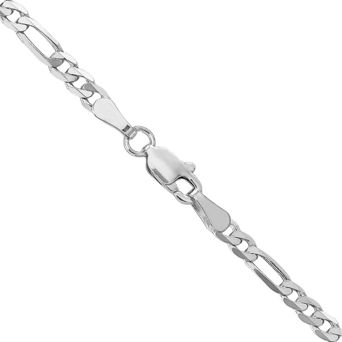 14K Solid White Gold 3mm Figaro Link Chain Necklace