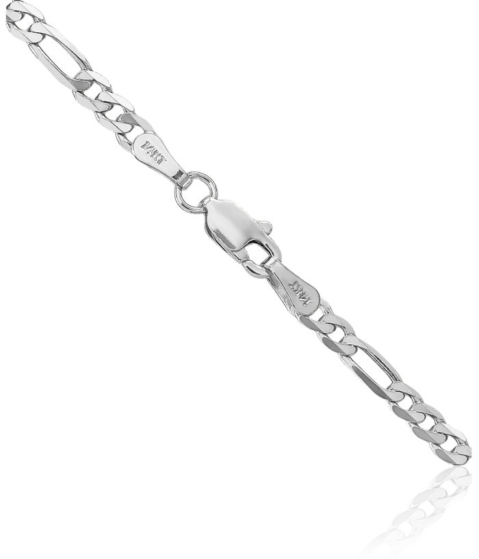 14K Solid White Gold 3mm Figaro Link Chain Necklace