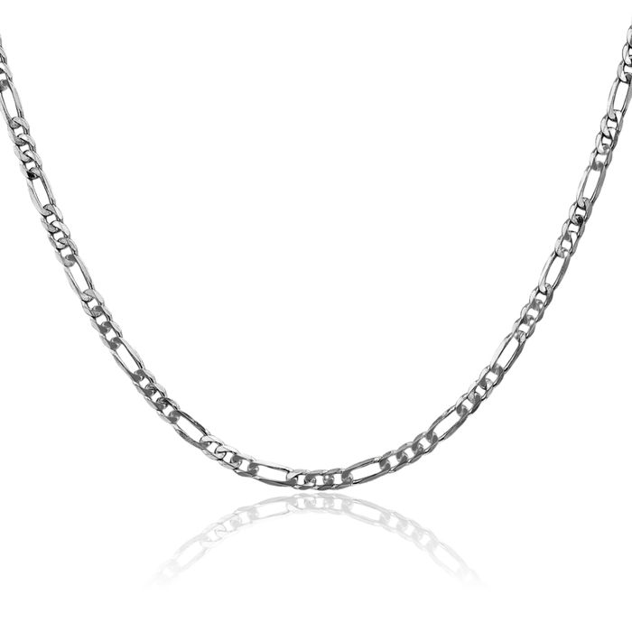 14K Solid White Gold 3mm Figaro Link Chain Necklace