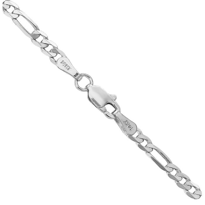 14K Solid White Gold 3mm Figaro Link Chain Necklace