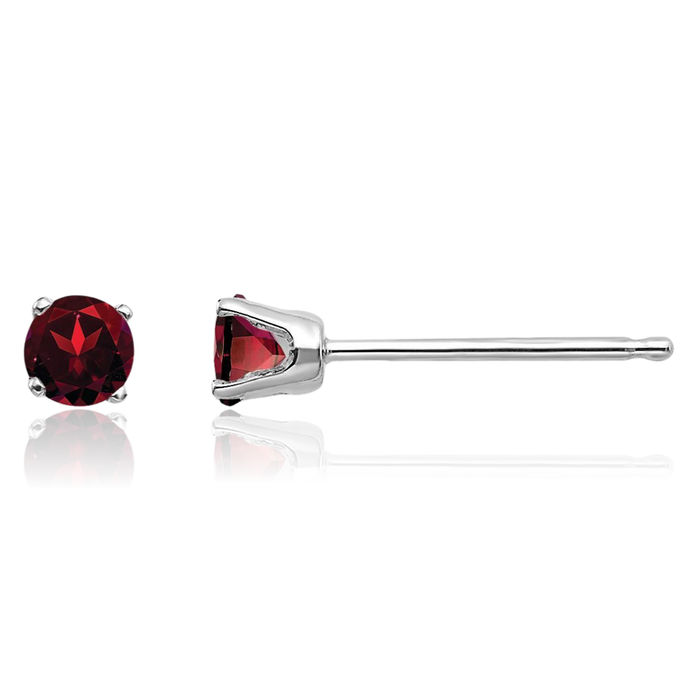 14K Solid White Gold 3mm Red Garnet Studs Gemstone Solitaire Earrings January Birthstone Jewelry