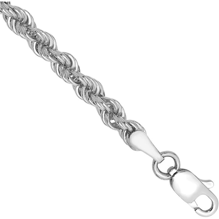 14K Solid White Gold 3mm Rope Chain Bracelet