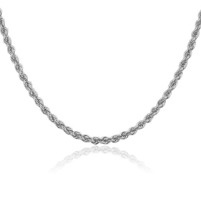 14K Solid White Gold 3mm Rope Chain Twisted Link Necklace