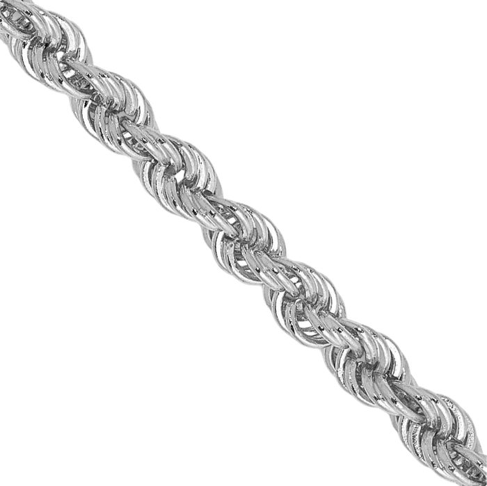 14K Solid White Gold 3mm Rope Chain Twisted Link Necklace