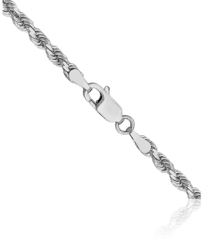 14K Solid White Gold 3mm Rope Chain Twisted Link Necklace