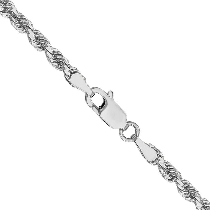 14K Solid White Gold 3mm Rope Chain Twisted Link Necklace