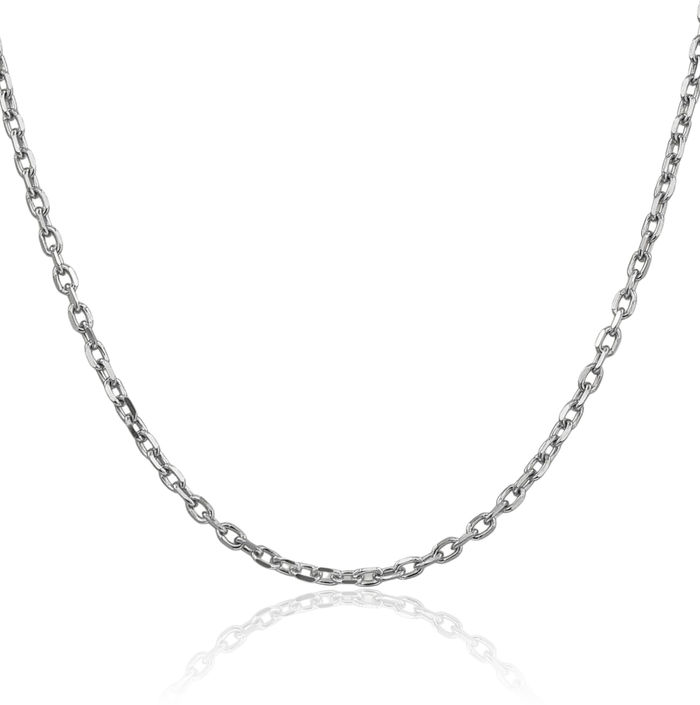 14K Solid White Gold 3mm Round Cable Rolo Link Chain Belcher Necklace