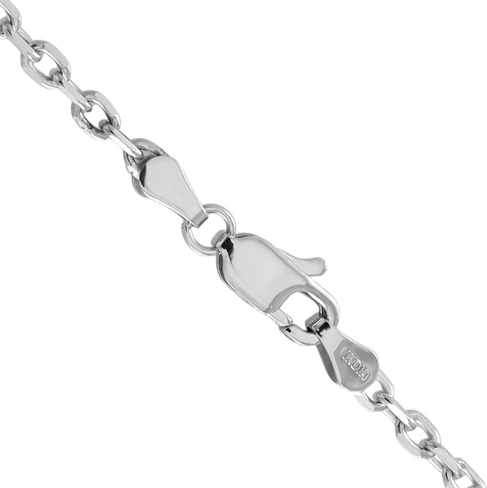 14K Solid White Gold 3mm Round Cable Rolo Link Chain Belcher Necklace