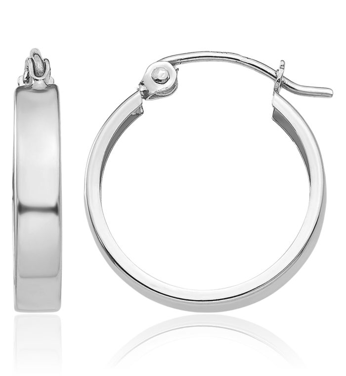 14K Solid White Gold 3mm Round Small Hoop Earrings