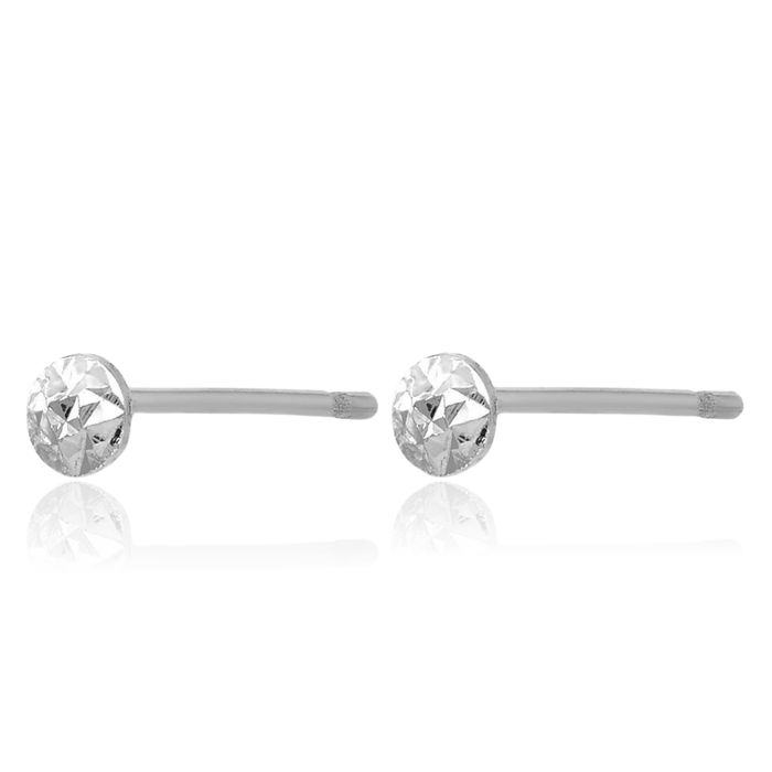 14K Solid White Gold 3mm Circle Round Stud Earrings