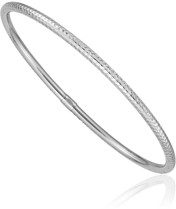 14K Solid White Gold 3mm Slip On Bangle Bracelet