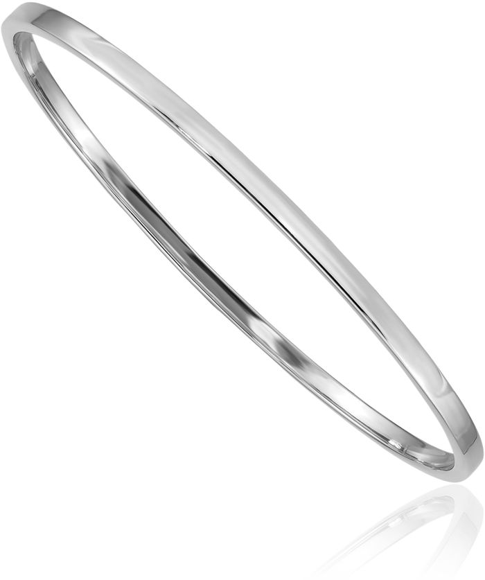 14K Solid White Gold 3mm Square Tube Slip On Bangle Bracelet