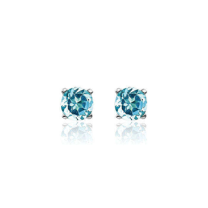 14K Solid White Gold 3mm Swiss Blue Topaz Studs Gemstone Solitaire Earrings December Birthstone Jewelry