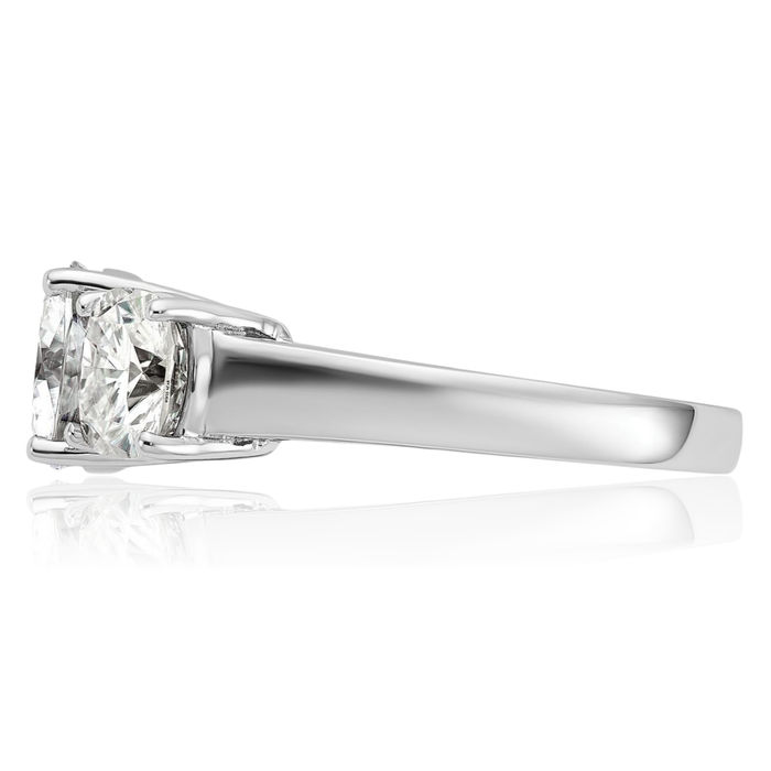 14K Solid White Gold 4 3 Stone Cushion-Cut Moissanite Engagement Ring