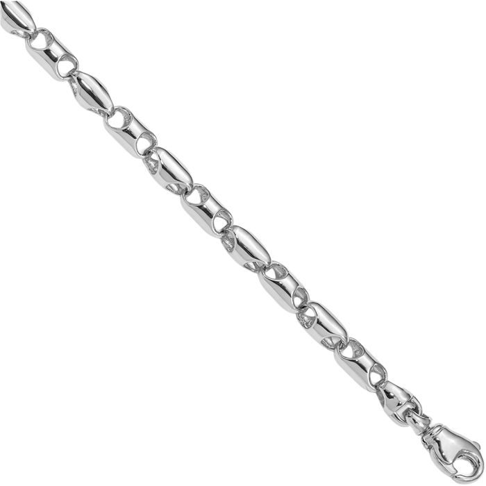 14K Solid White Gold 4.1mm Barrel Link Chain Bracelet