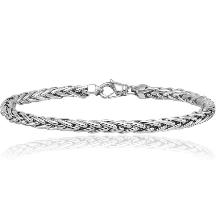 14K Solid White Gold Spiga Wheat Link Chain Bracelet