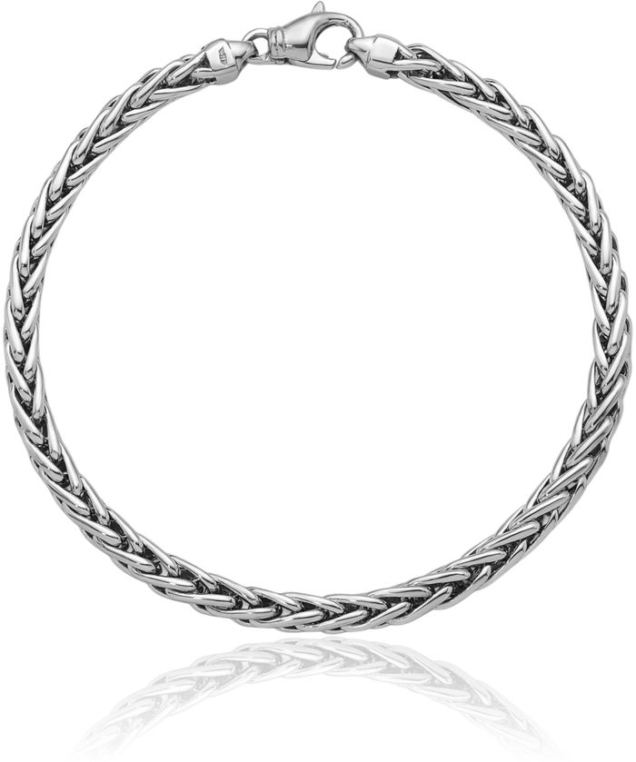 14K Solid White Gold 4.8mm Spiga Wheat Link Chain Bracelet