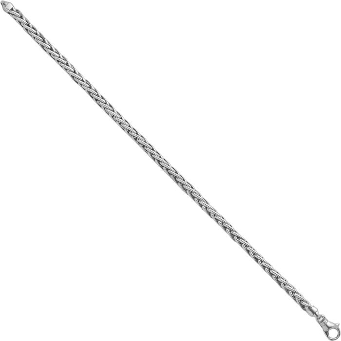 14K Solid White Gold 4.8mm Spiga Wheat Link Chain Bracelet