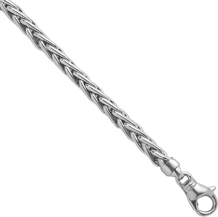 14K Solid White Gold 4.8mm Spiga Wheat Link Chain Bracelet