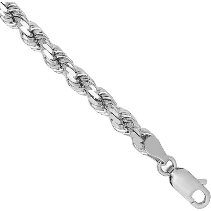 14K Solid White Gold 4.25mm Rope Chain Bracelet