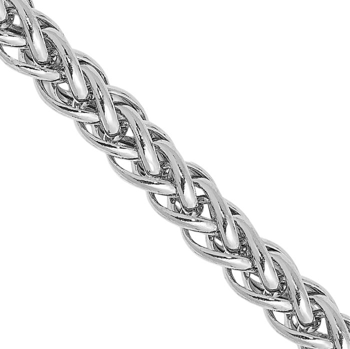 14K Solid White Gold 4.3mm 3 Wire Spiga Wheat Link Chain Necklace