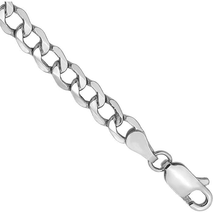 14K Solid White Gold 4.3mm Curb Link Chain Bracelet