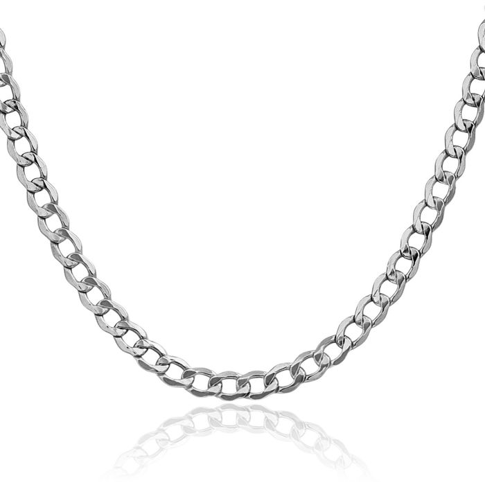 14K Solid White Gold 4.3mm Curb Link Chain Necklace