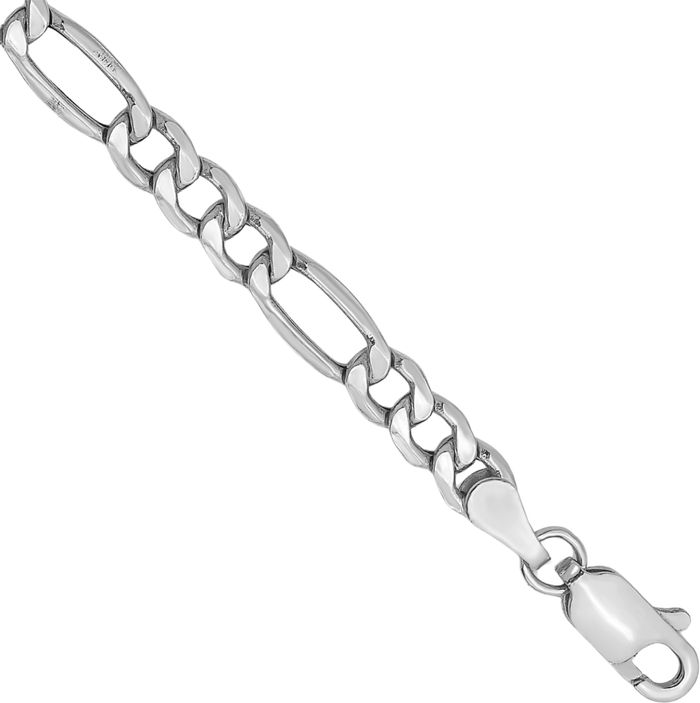 14K Solid White Gold 4.4mm Figaro Link Chain Bracelet