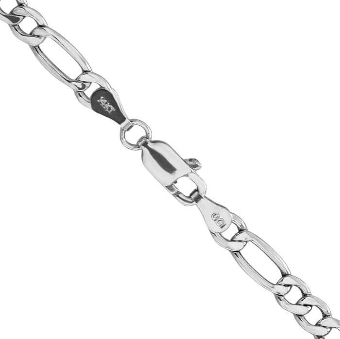 14K Solid White Gold 4.4mm Figaro Link Chain Necklace