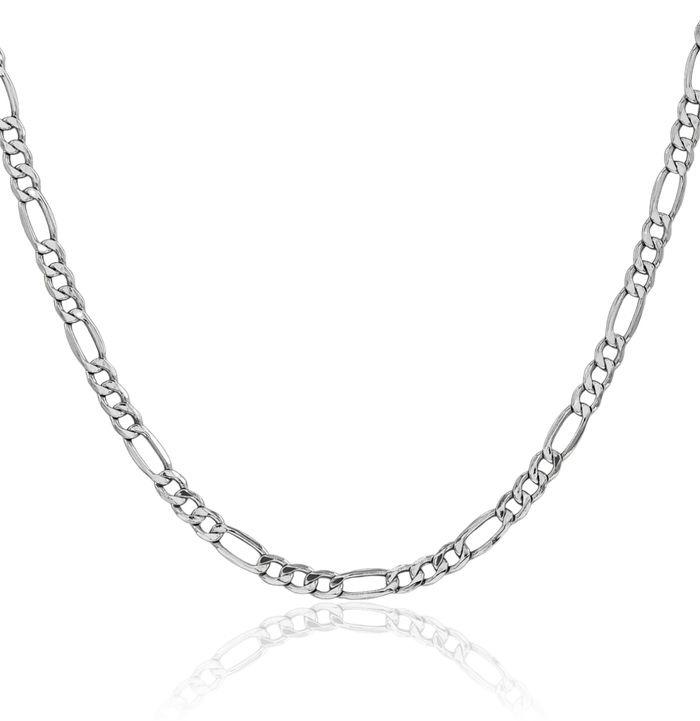 14K Solid White Gold 4.4mm Figaro Link Chain Necklace