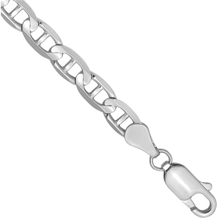 14K Solid White Gold 4.5mm Concave Anchor Mariner Link Chain Bracelet