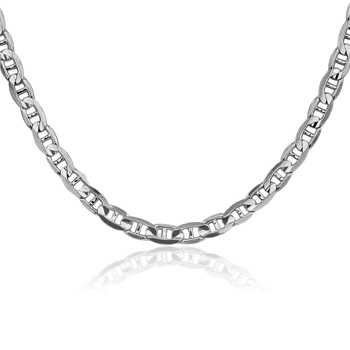 14K Solid White Gold 3mm Concave Anchor Mariner Link Chain Necklace