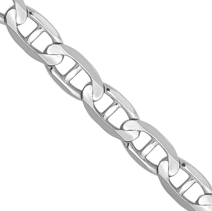 14K Solid White Gold 3.75mm Concave Anchor Mariner Link Chain Necklace