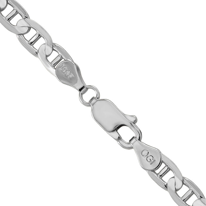 14K Solid White Gold 3.75mm Concave Anchor Mariner Link Chain Necklace