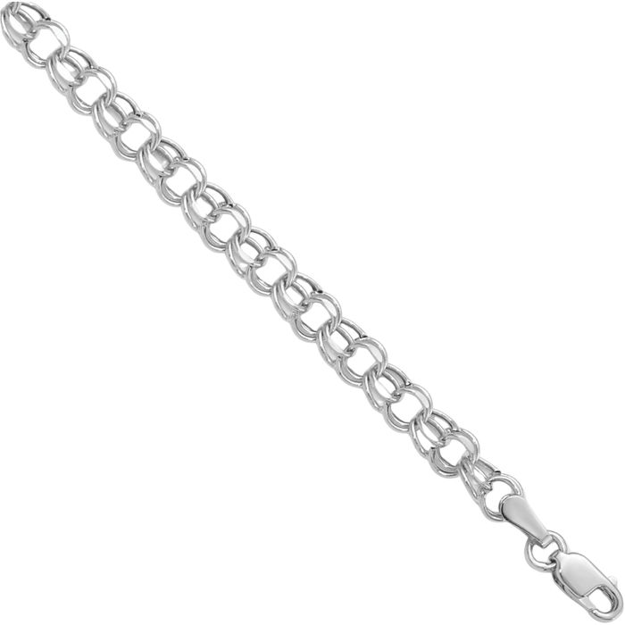 14K Solid White Gold 4.5mm Double Link Chain Charm Bracelet