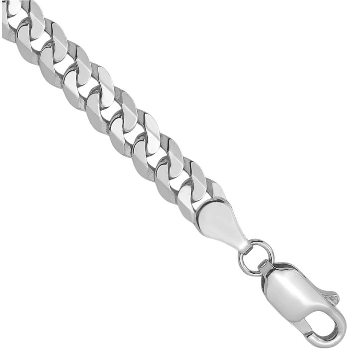 14K Solid White Gold 4.5mm Curb Link Chain Bracelet