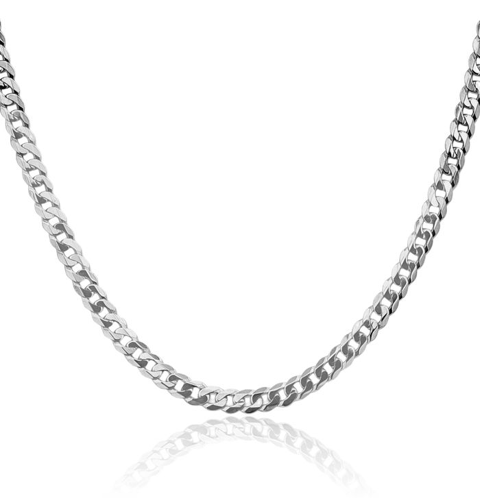 14K Solid White Gold 4.5mm Curb Link Chain Necklace