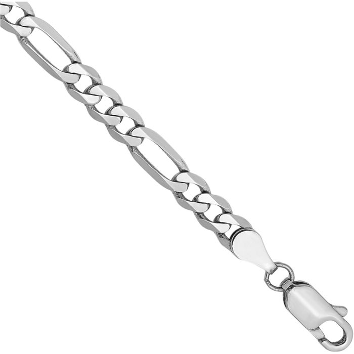 14K Solid White Gold 4.5mm Figaro Link Chain Bracelet