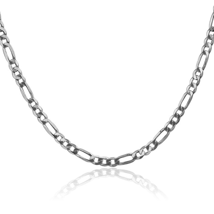 14K Solid White Gold 4.5mm Figaro Link Chain Necklace