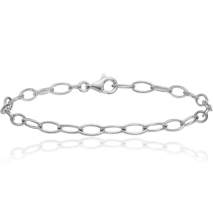 14K Solid White Gold 4.5mm Oval Cable Rolo Link Chain Bracelet