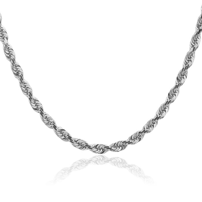 14K Solid White Gold 4.5mm Quadruple Rope Chain Twisted Link Necklace