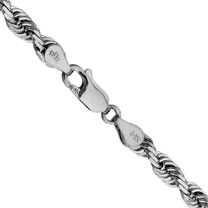 14K Solid White Gold 4.5mm Quadruple Rope Chain Twisted Link Necklace