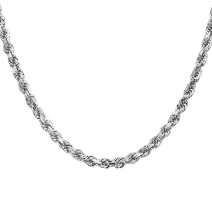 14K Solid White Gold 4.5mm Rope Chain Twisted Link Necklace