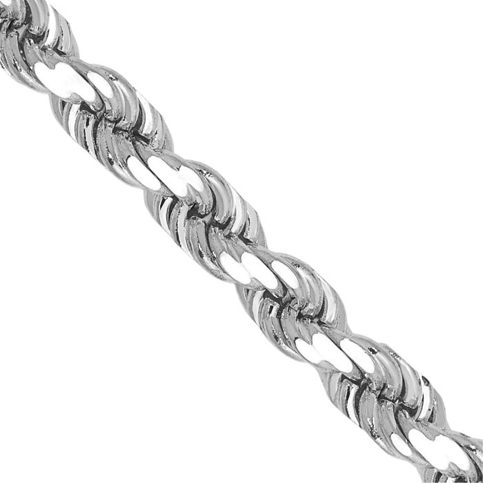 14K Solid White Gold 4.5mm Rope Chain Twisted Link Necklace