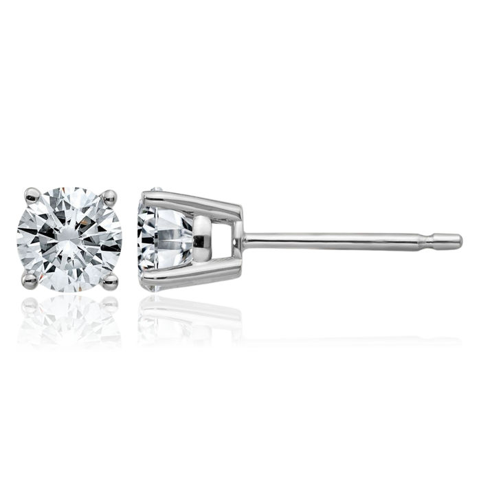 14K Solid White Gold 4.5mm Round Solitaire Moissanite Stud Earrings